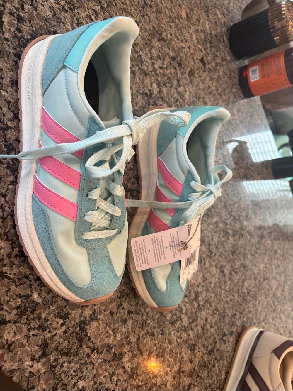 Light Blue and Pink Athletic Sneakers